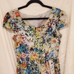 Serrani Flower print dress with cap sleeve